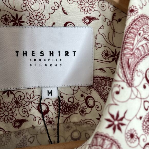 Rochelle Behrens The Shirt Red Cream Paisley Floral Womens M Career Boho Preppy - Picture 4 of 7